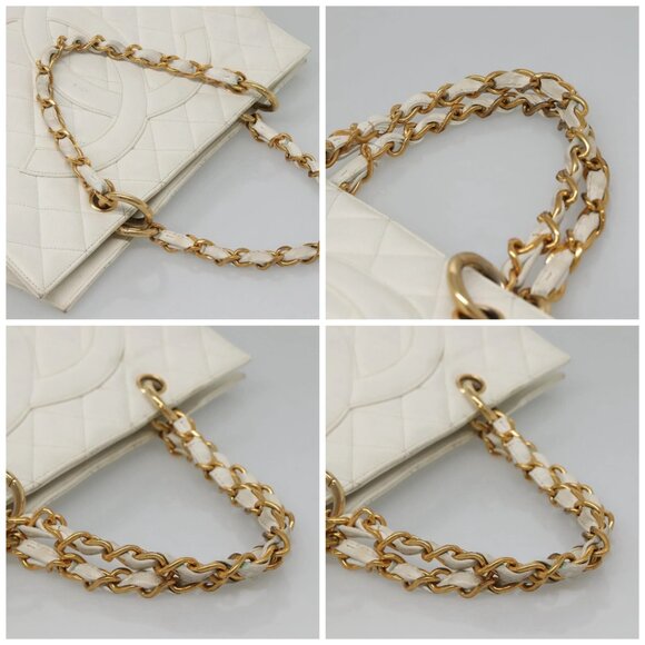 CHANEL COCO Mark Chain Hand Bag Grained Calf Skin White Gold CC Auth gh687 - Picture 16 of 16